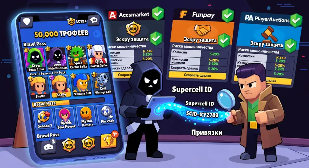 Как безопасно продать или купить аккаунт Brawl Stars с донатом и трофеями в 2025 году